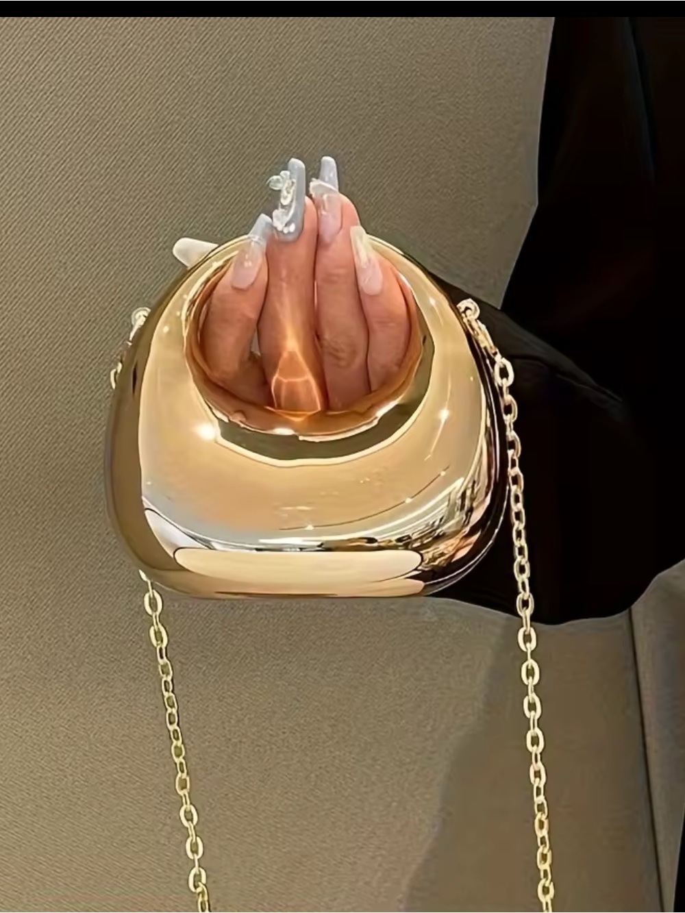 Gold Metallic Sculptural Chain Crossbody Bag